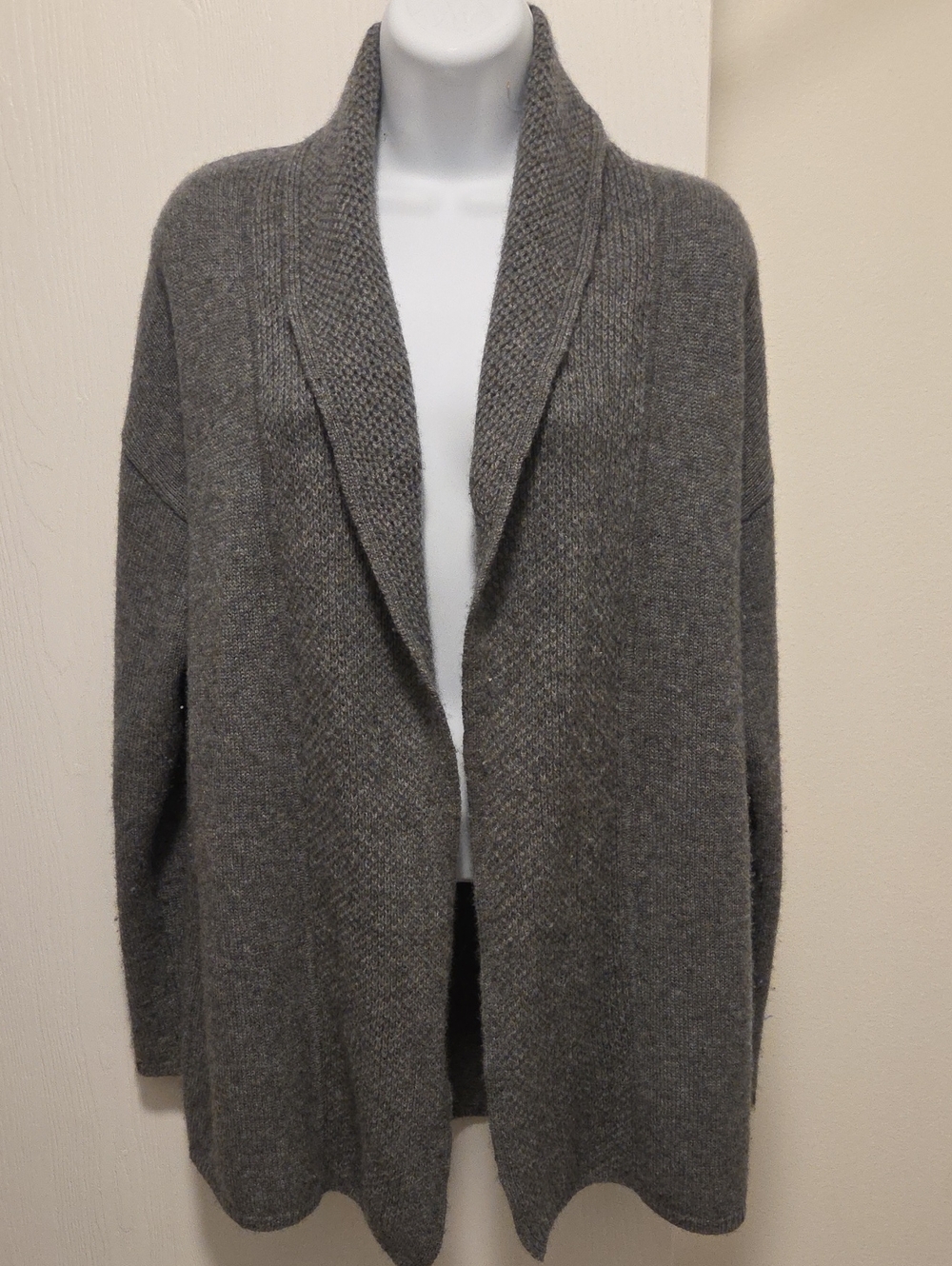 Sofia Cashmere Charcoal Gray Textured Open-Front Cardigan S